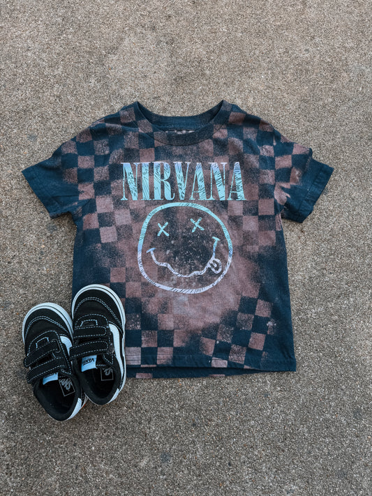 Upcycled By Katie Nirvana Smiley Face Tee – Hand-Bleached One-of-a-Kind (4T) Shirt – Graphic Teen